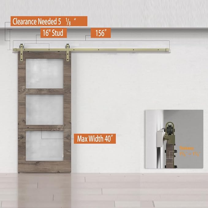13FT Classic Brass Sliding Barn Door Hardware Kit - Image 3