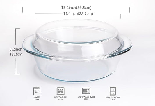 Round Tempered Glass Casserole Dish - 4QT - Image 2