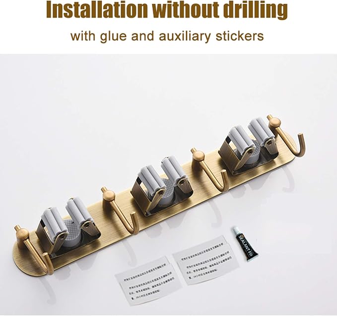 Mop Broom Holder Wall Mount Garden Tool Organizer, Brass Heavy Duty Tool Hanger - Image 7