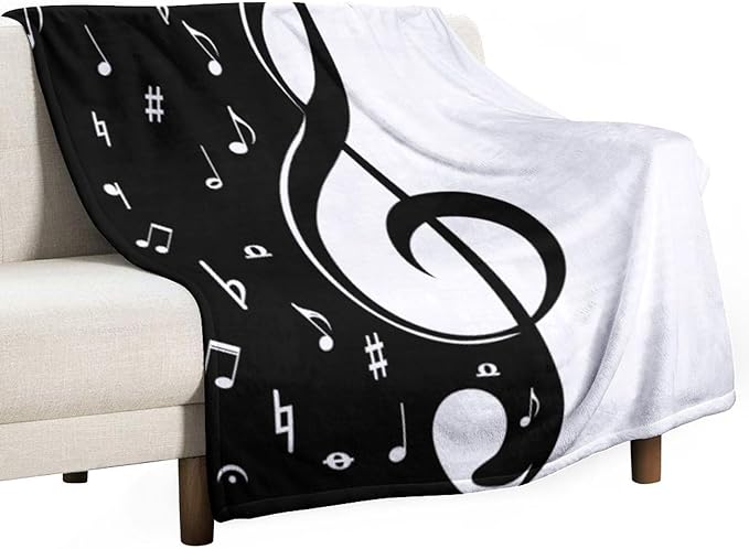 Music Blanket Abstract Funny Black White Music Note Art Printed Soft Cozy Lightweight Throw Blanket for Kids Girls Boys Women Bedroom Living Room Dorm Chair Sofa Travel 60x80in