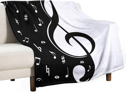 Music Blanket Abstract Funny Black White Music Note Art Printed Soft Cozy Lightweight Throw Blanket for Kids Girls Boys Women Bedroom Living Room Dorm Chair Sofa Travel 60x80in