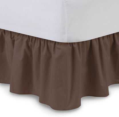 Ruffled Bed Skirt (Full XL, Brown) 18 Inch Drop Dust Ruffle with Platform, 100% Cotton 600 Thread Count Fabric, Gathered Styling, Available in All Bed Sizes and 23 Colors - Bedskirt