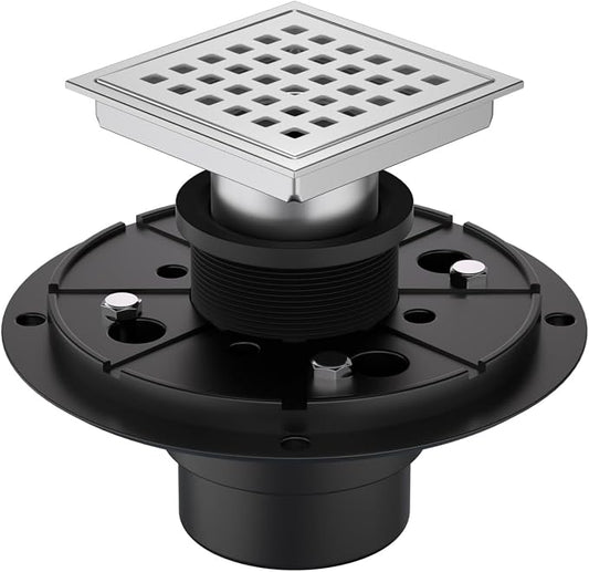 4-3/8 Inch Square Shower Drain Chrome, Bathroom Floor Drain, Stainless Steel by Dilvii