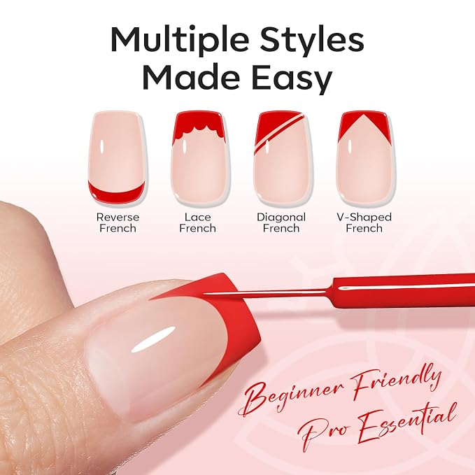 modelones Red French Tip Liner Gel Polish, 15 ML Bright Apple Red Valentine's - Image 2