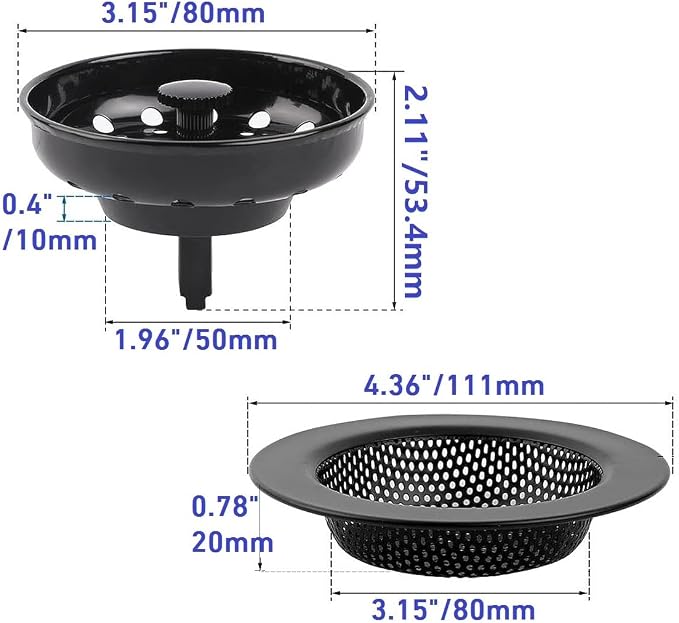 AJOMAN Kitchen Sink Drain Strainer Basket and Sink Drain Stopper, Sink Strainers - Image 3