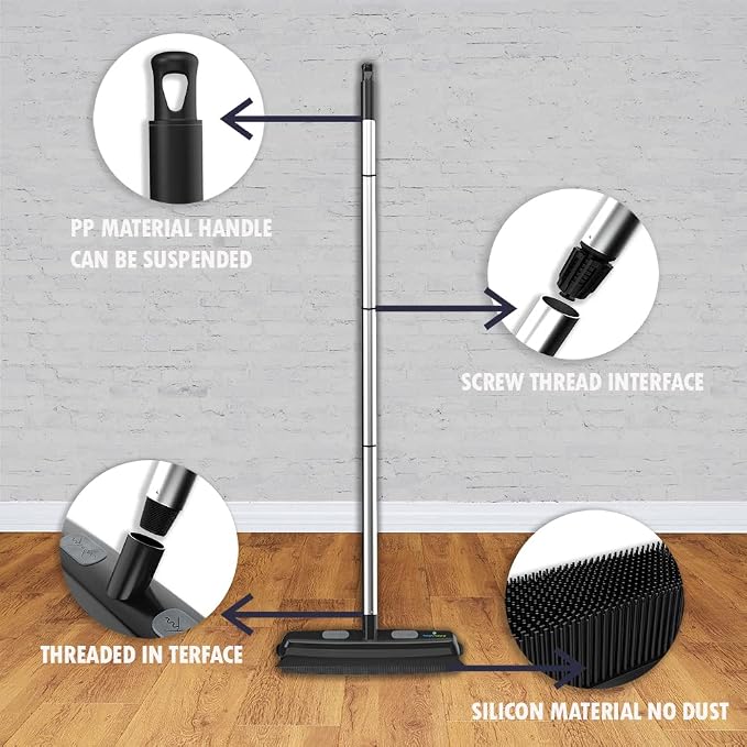 Rubber Bristle Broom and Rubber Squeegee Snap on Dustpan Set - Image 4
