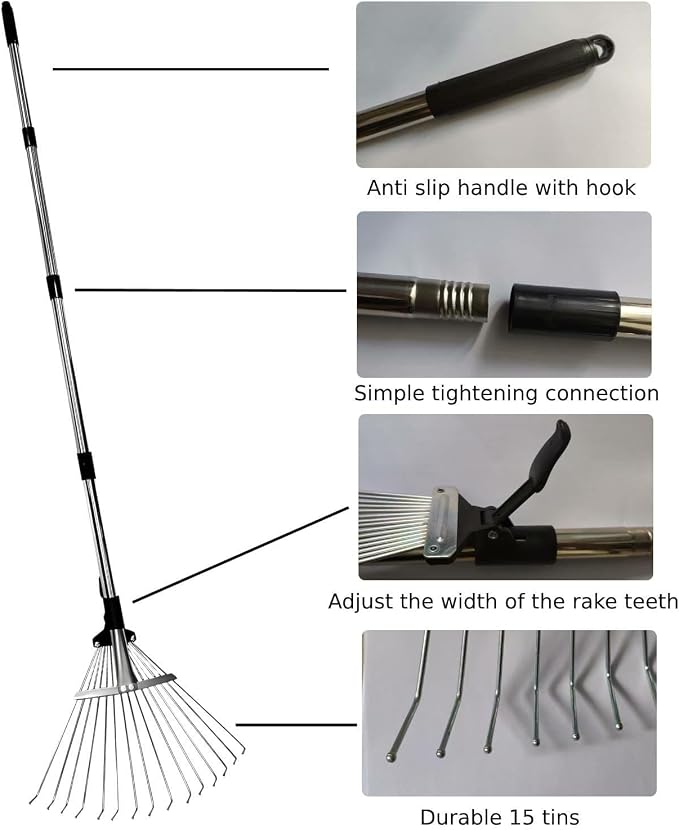 Leaf Rake for Lawns with 53 Gallon Dustpan-Type Leaf Bags, Heavy Duty Metal - Image 7