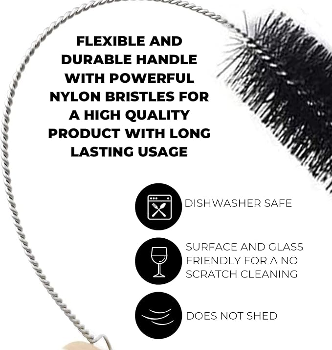 10" Tube Cleaning Brush Set, 5 Pack Small, Extra Long Nylon Straw Brushes - Image 3