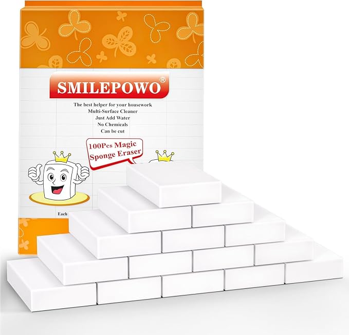 SmilePowo 100 Pack Magic Cleaning Sponges Eraser, Premium Melamine Sponge Foam by SmilePowo
