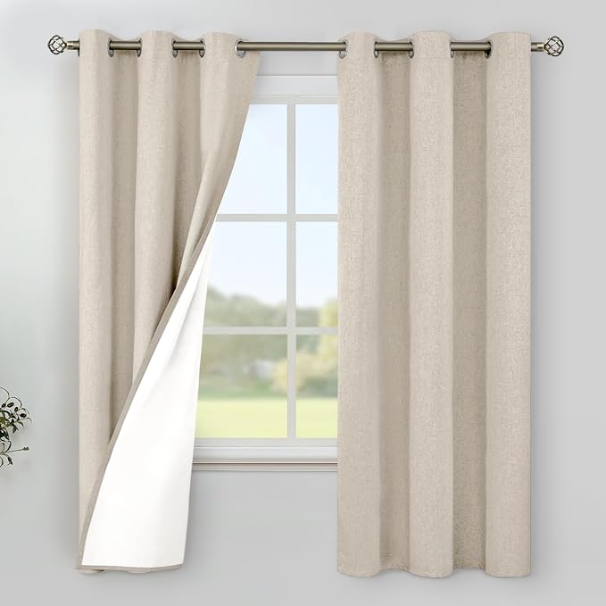 YoungsTex Oatmeal Linen 100% Blackout Curtains 63 Inch Length by YoungsTex
