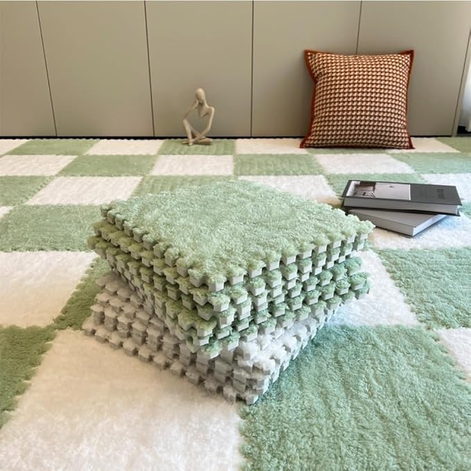 12Pcs Interlocking Carpet Tiles, Fluffy Play Mat Floor Tiles Thick Padded - Image 6