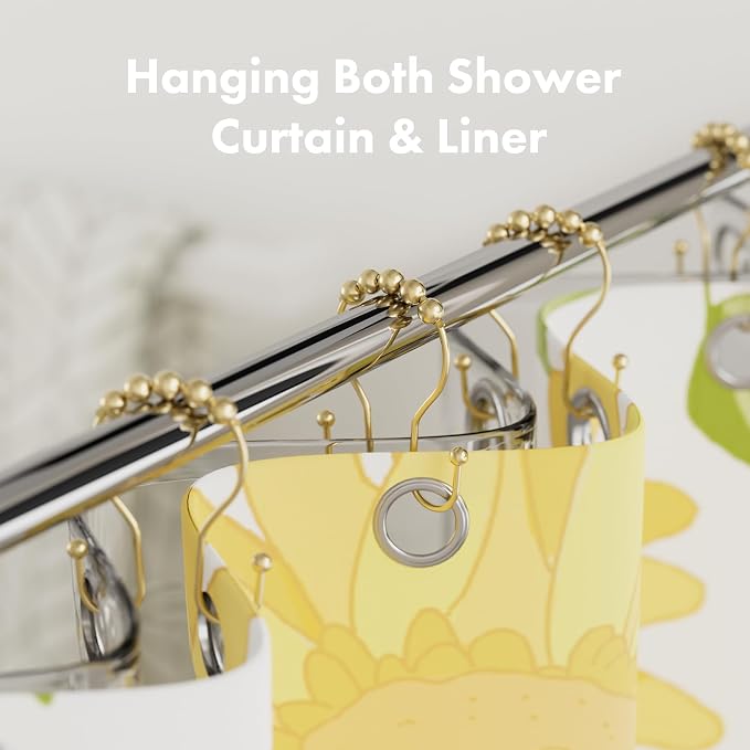 AmazerBath 12Pcs Gold Metal Double Shower Curtain Hooks & Rings, Rust Proof - Image 3