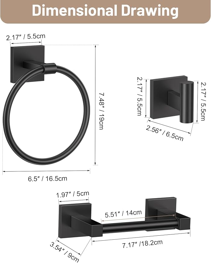 Towel Ring Set 4 Piece Bathroom Hardware Set Includes Towel Ring 2 Towel Hooks - Image 7