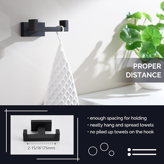 Angle Simple Double Towel Hook Matte Black, Stainless Steel Bathroom Towel - Image 5
