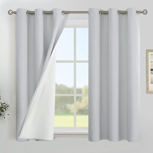 YoungsTex Short Linen Blackout Curtains 40 Inch Length, Thermal Insulated Black by YoungsTex