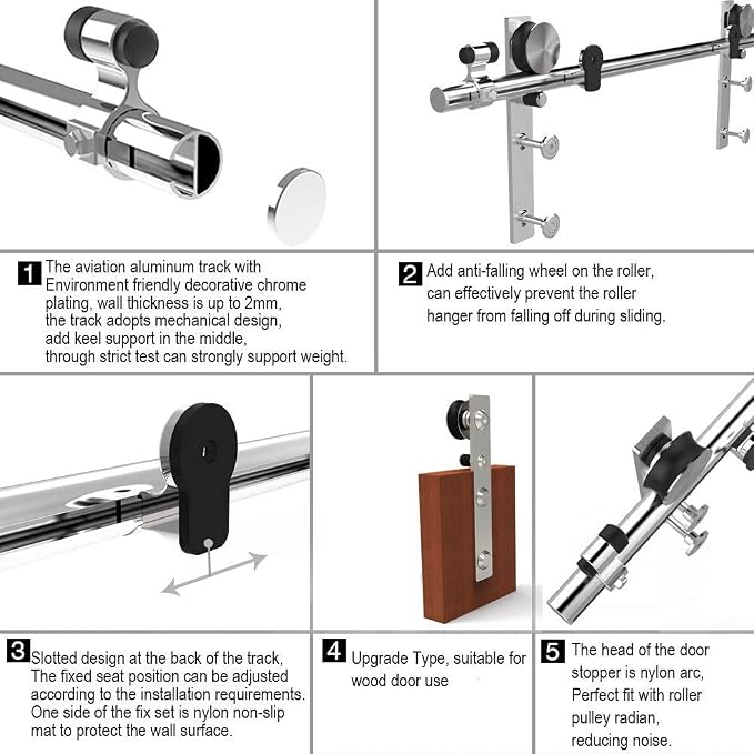 CCJH Stainless Sliding Barn Door Hardware Kit 9ft Heavy Duty - Image 4