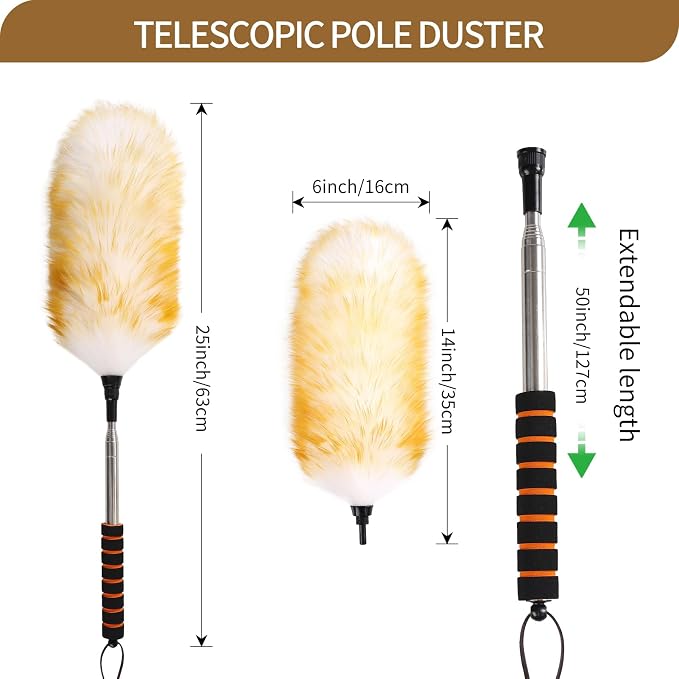 Wool Duster with Telescopic Rod Natural Cleaning Dusters - Image 2