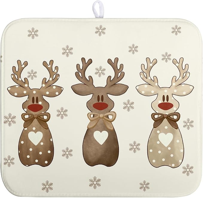 Christmas Reindeer Snowflakes Dish Drying Mat by Wnoesat