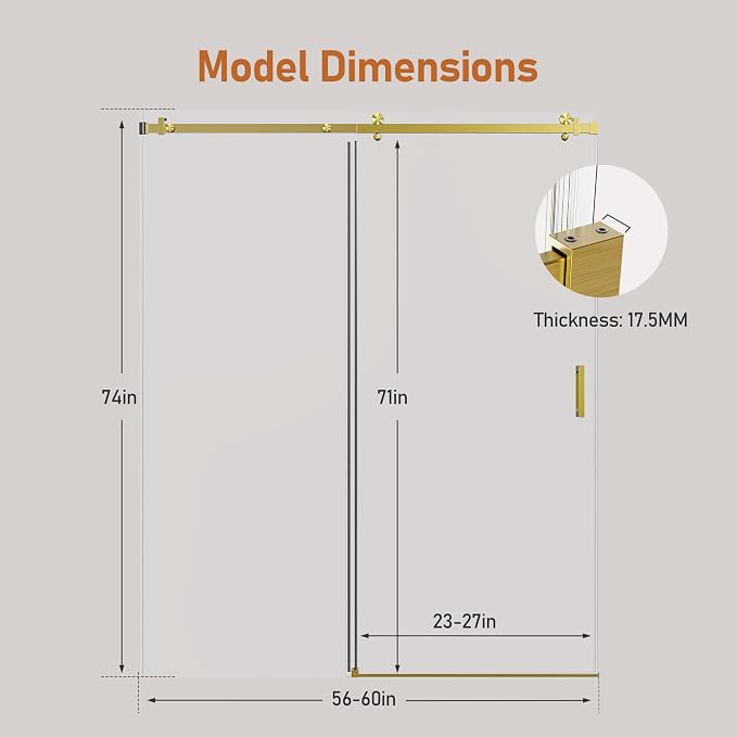 56-60 Inch Frameless Sliding Shower Door, 5/16" Clear Tempered Glass, Smooth - Image 2