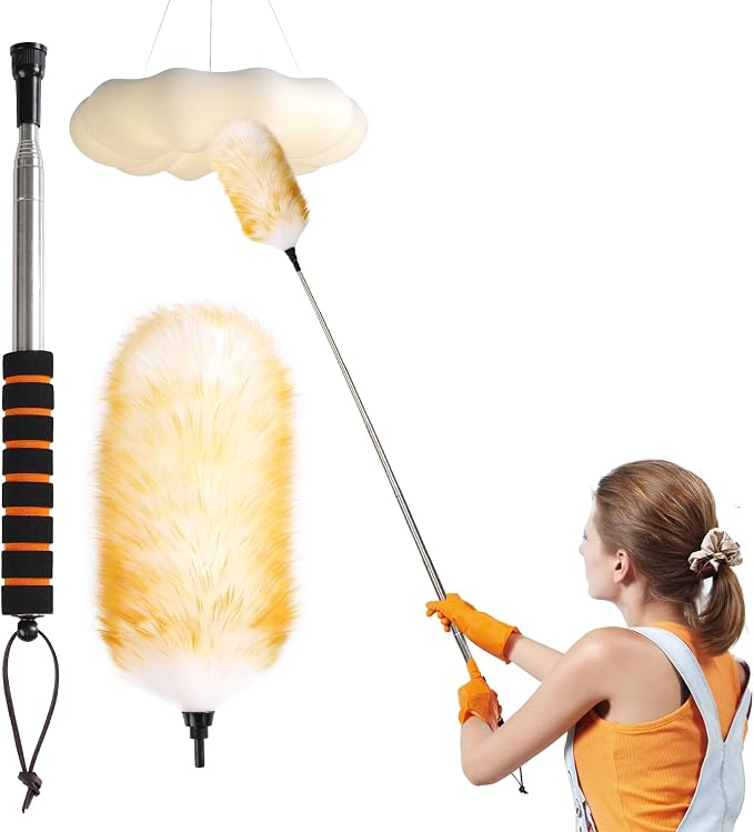 Lambswool Extendable Removable Duster 25-64 Inch Stainless Steel Extension Pole by MAOFENGFEATHER