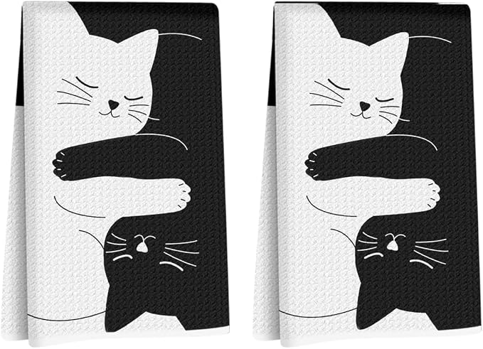 Hanamiya Na 2 Pcs Cute Cat Kitchen Towels 24x14 Inch, Cats Gifts Reusable Dish by Hanamiya+Na