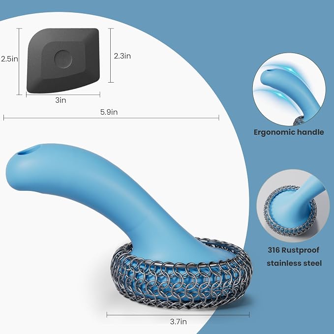 Cast Iron Scrubber with Long Handle | 316 Cast Iron Cleaner Chainmail Scrubber - Image 5