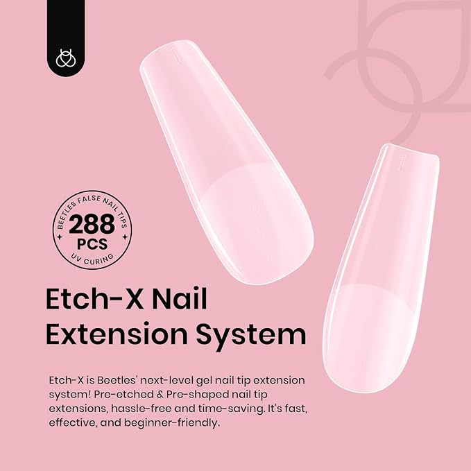 Beetles Gel Nail Tips Etch-X, Square Medium, Pre-Etched Half Matte Soft Acrylic - Image 2