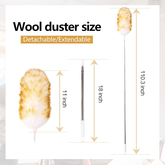 Lambswool Extendable Duster 29-110 Inch, Anti-Static Flexible Head, Stainless - Image 2