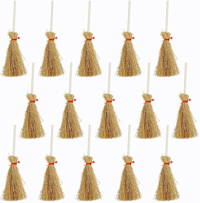 15 PCS Mini Straw Brooms Artificial Miniature Craft Witch Broom by FAZHBARY