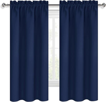 DWCN Kitchen Curtains for Small Windows 45 inch Long 2 Panels Set, Navy Blackout Room Darkening Short Drapes for Bedroom, Rod Pocket Thermal Insulated Window Treatment (W38 x L45 Inch, Navy Blue)