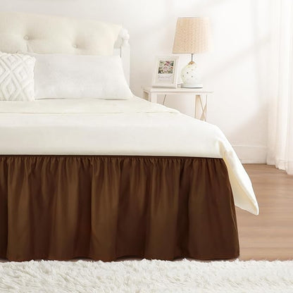 RIMELA Bed Skirt King Size 18 Inch Drop, Elastic Bed Skirting for Bed Base and Frame, Bedding Dust Ruffle Easy to Install,Wrap Around Adjustable Bedskirt, Chocolate Brown