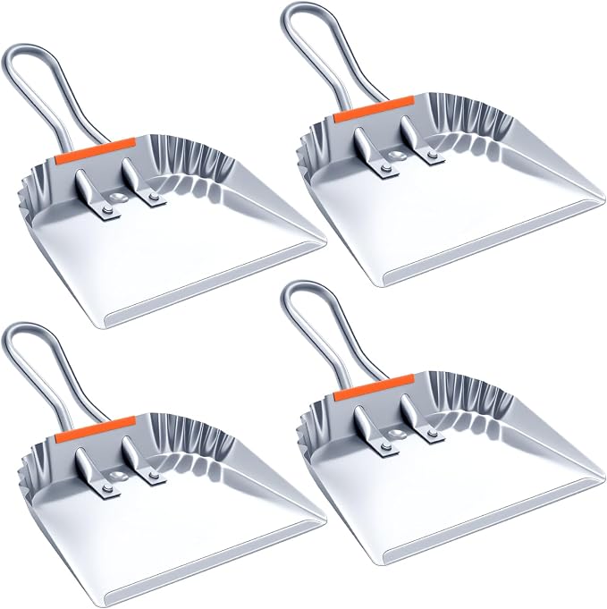 Mumufy 4 Pack Industrial Metal Dustpan 12" Heavy Duty Dust Pan by Mumufy