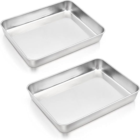 E-far Baking Pans Set of 2, 12.4” x 9.6” x 2” Stainless Steel Rectangular Cake by E-far