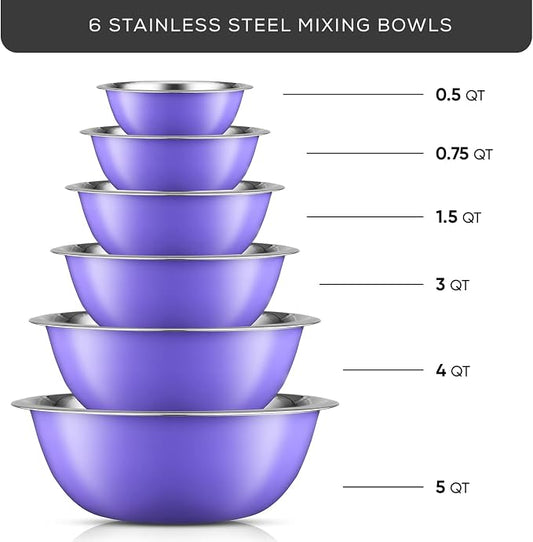 JoyJolt Stainless Steel Mixing Bowl Set of 6-5qt to 0.5qt Nesting Bowls - Image 2