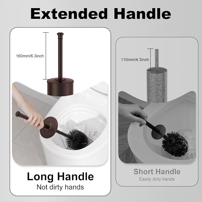 Bronze Toilet Brush and Holder，Extra Long Handled Toilet Brush - Image 5