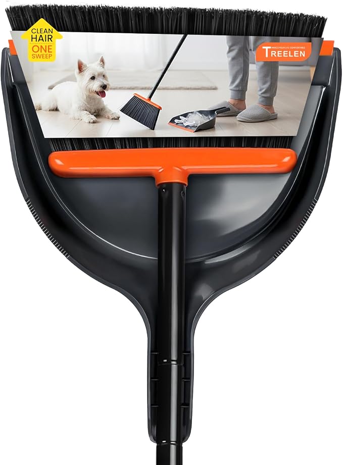 TreeLen Angle Broom and Dustpan Set, Dust Pan Snaps On Broom Handles Orange by TreeLen