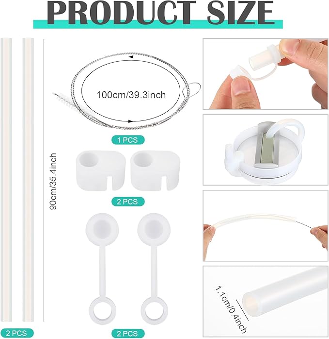Baderke 2 Set Extra Long 35" Reusable Silicone Straws Compatible - Image 2
