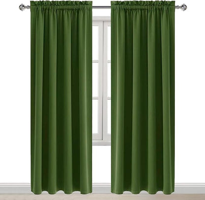 DWCN Blackout Curtains Room Darkening Thermal Insulated Bedroom Curtains Window Curtain Panels, 52 x 84 inches Long, Set of 2 Olive Green Rod Pocket Drapes