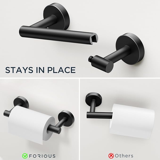 FORIOUS Matte Black Toilet Paper Holder Wall Mount, SUS304 Stainless Steel - Image 3