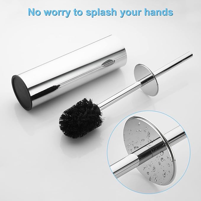 Toilet Brush and Holder Set Chrome Stainless Steel, 304 Heavy Duty Round Toilet - Image 6
