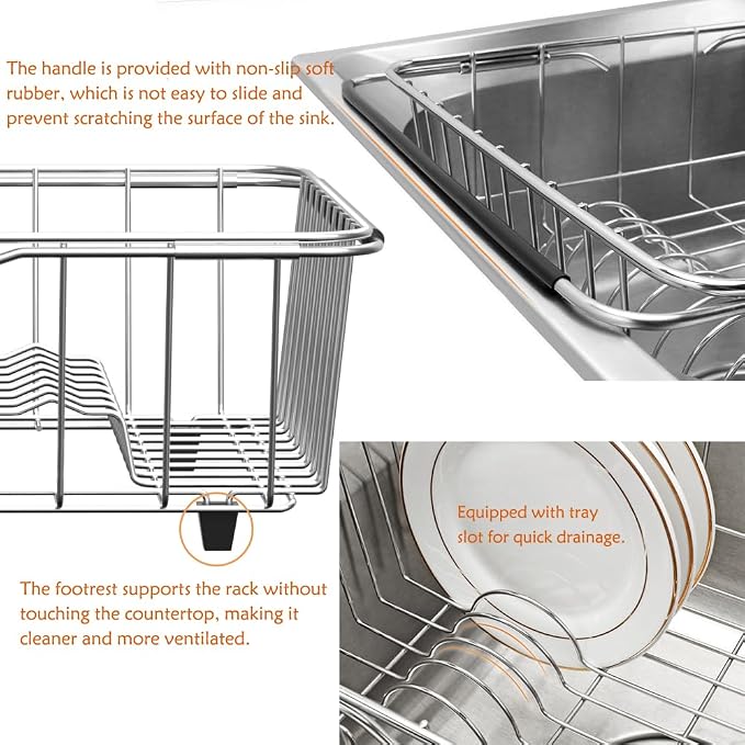 Stainless Steel Dish Drying Rack, Expandable Fruit & Vegetable Drain Rack over - Image 7