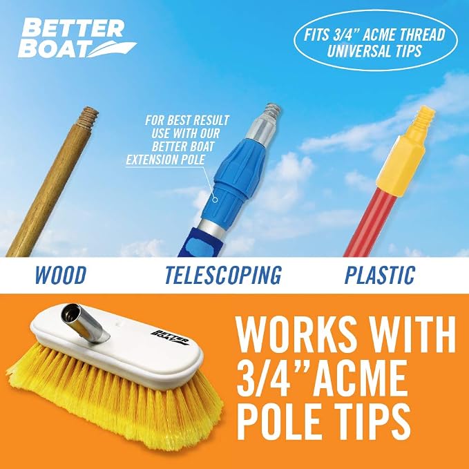 Soft Boat Deck Brush, Heavy-Duty Marine Brush Head, 3/4" Thread Handle - Image 3