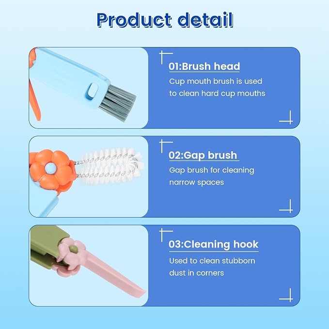 24 Pack 3 in 1 Cup Lid Cleaning Brush, 180° Rotatable Bottle Brush Gap Cleaner - Image 7