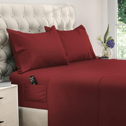 DREAMCARE California King Sheet Sets - Cooling Bed Sheets - 4pcs Set - up to 15" Deep Pocket Cal King Sheets - California King Sheets - Soft & Lasting 100% Brushed Polyester with Side Pocket -Burgundy