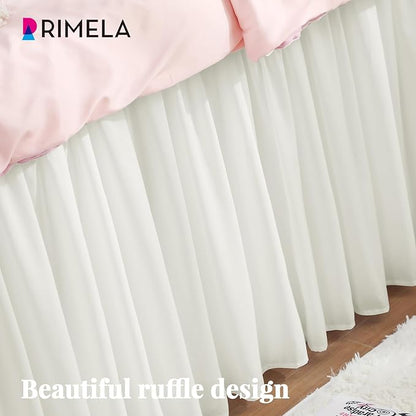 RIMELA Dorm Bed Skirt Twin XL 36 Inch Drop, Easy to Install Extra Long Wrap Around Elastic Dust Ruffle, Warm White Bedskirt Solid Silky Fabric Machine Washable (Twin XL 80“L x 39”W & Twin 75“L x 39”W)