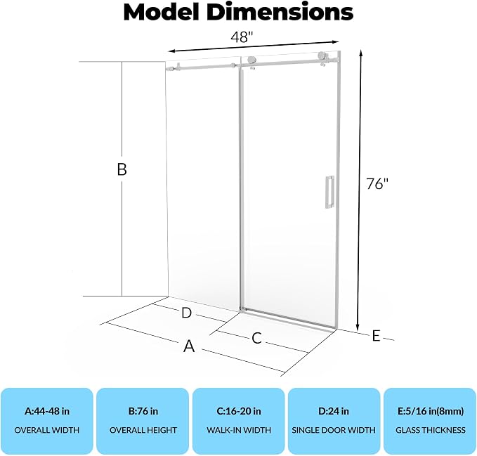 44-48" W x 76" H Frameless Sliding Shower Door - Image 3
