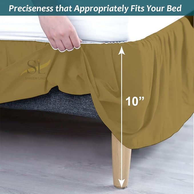 Shreem Linen Ruffled Bed Skirt with Split Corners, Gathered Style, 100% Microfiber, 10-Inch Drop, Dust Ruffle Bedskirt with Platform, Cal-King, Taupe