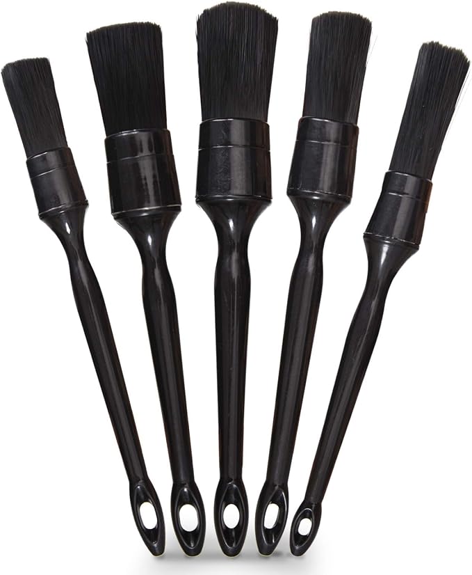 Car Detailing Brush Set, 5 Pack Auto Black Detail Brushes, Comfortable Grip and by YISHARRYLI