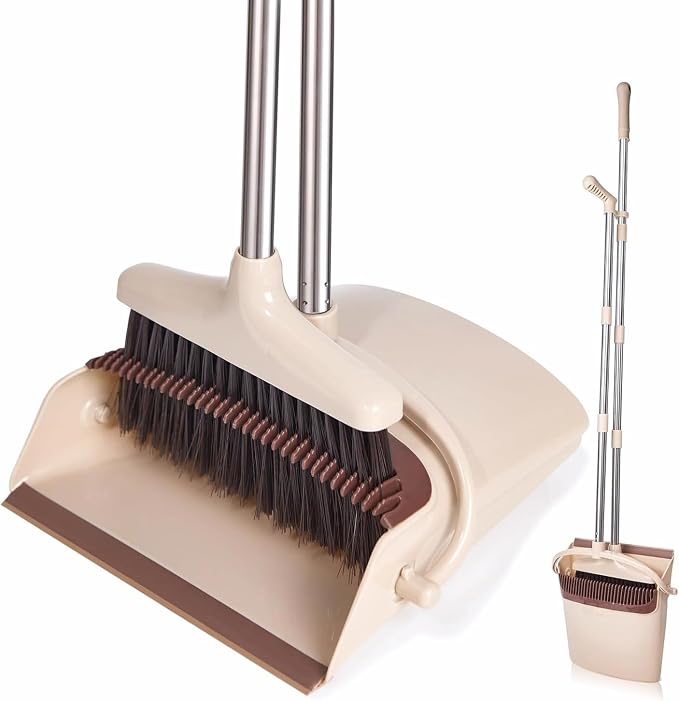 Broom and Dustpan Set with 57.4 Inch Adjustable Stainless Steel Handle by Unknown