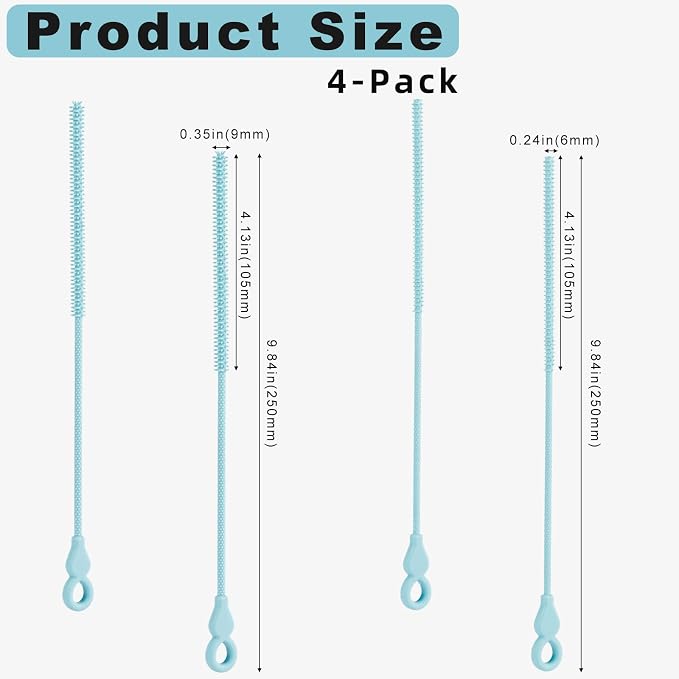 Silicone Straw Cleaner Brush, 4-Piece Reusable Straw Brush Set - Image 6